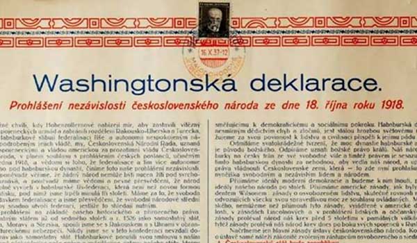  Washingtonská deklarace. Prohlášení nezávislosti československého národa jeho prozatímní vládou 18.10.1918