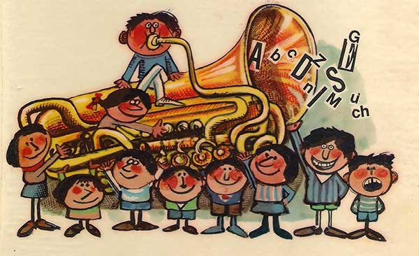 Vynikající malá hudební abeceda pro děti Vratislava Beránka, ilustrovaná Janem Brychtou pro děti